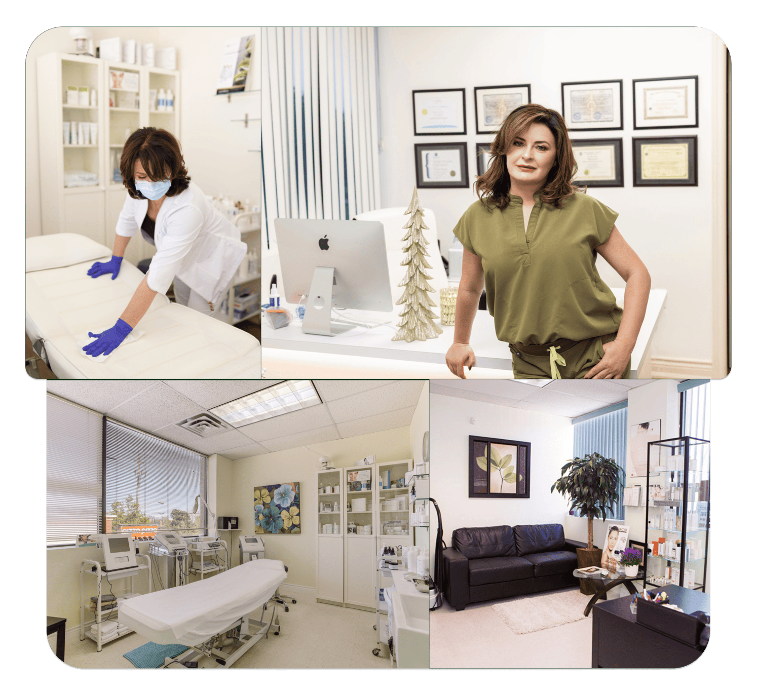 Inside the VS MedSpa clinic - treatment room, lead clinician, and waiting area